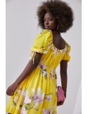 Airy dress with gathered waist, yellow 030800 - Online store - Boutique